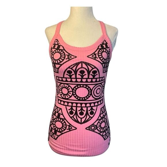 Nike DRI-Fit Colab Graphic Print Racerback Active Tank Top Pink Black Knit Athle - Picture 1 of 7